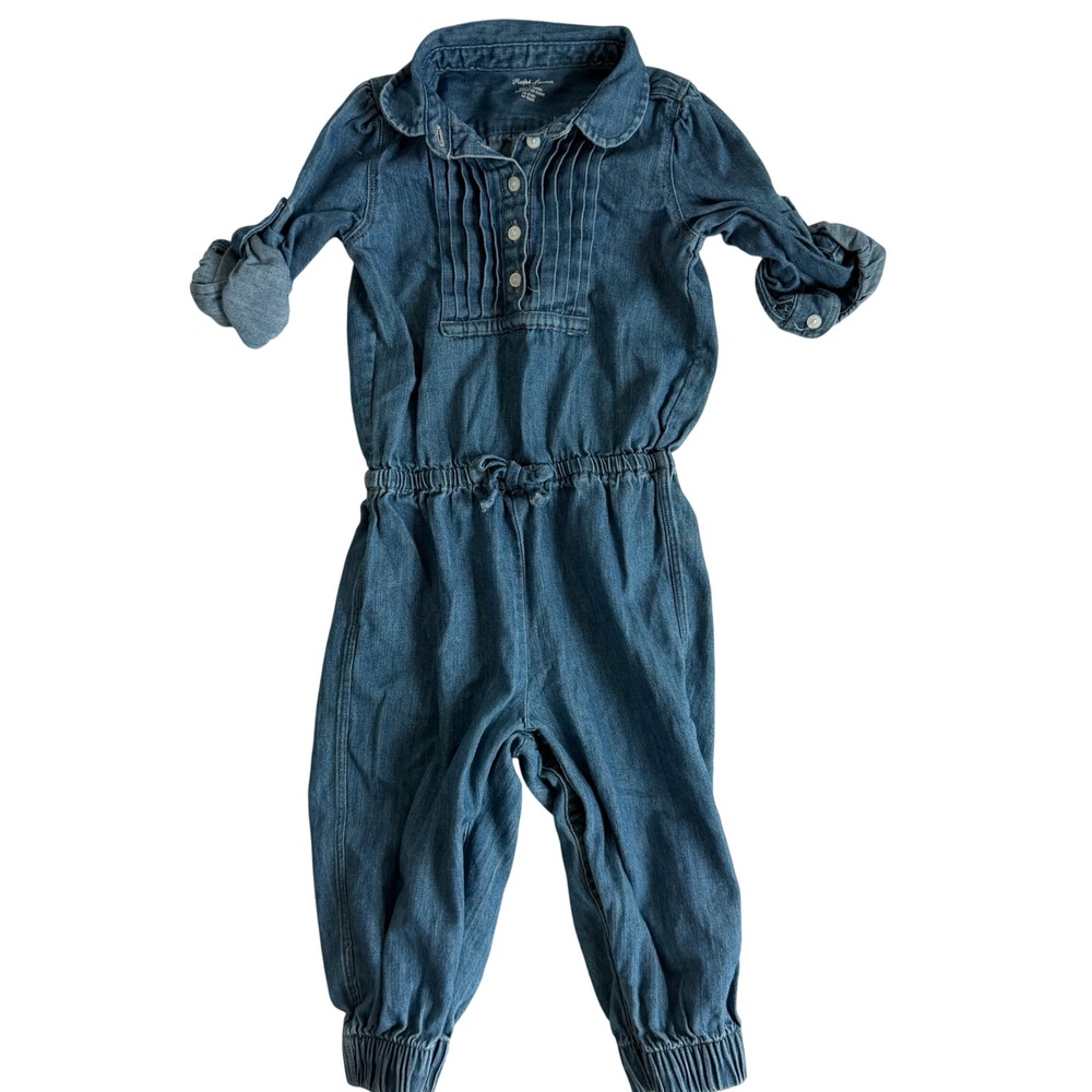 Ralph‎ Lauren Chambray Pleated Coveralls Size 12 Months